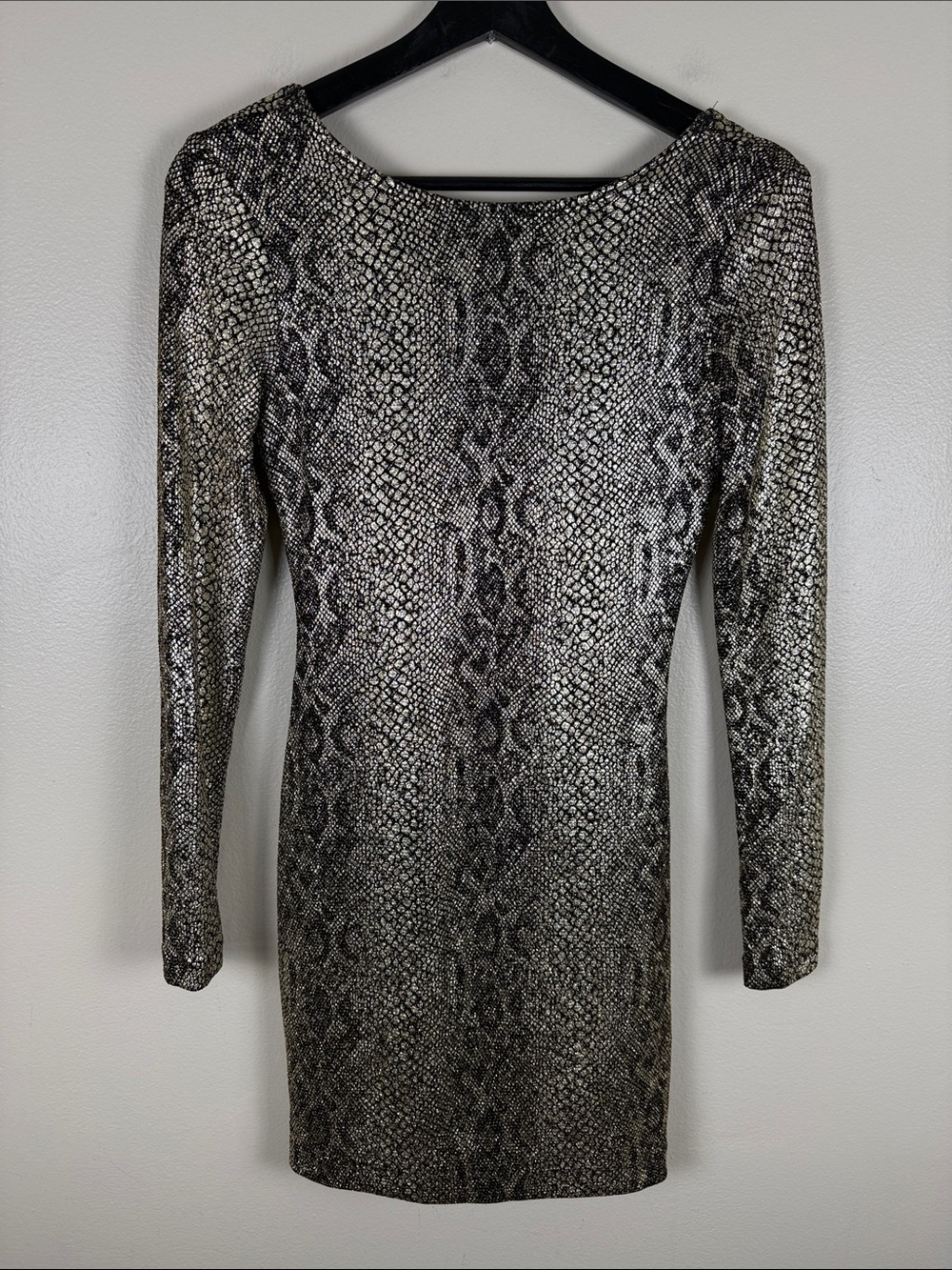 Teeze Me Metallic Snake-Print Mini Dress. Size 3/4